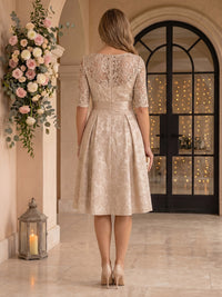 Jewel Lace Short Sleeves Mother of the Bride Dresses Tea Length