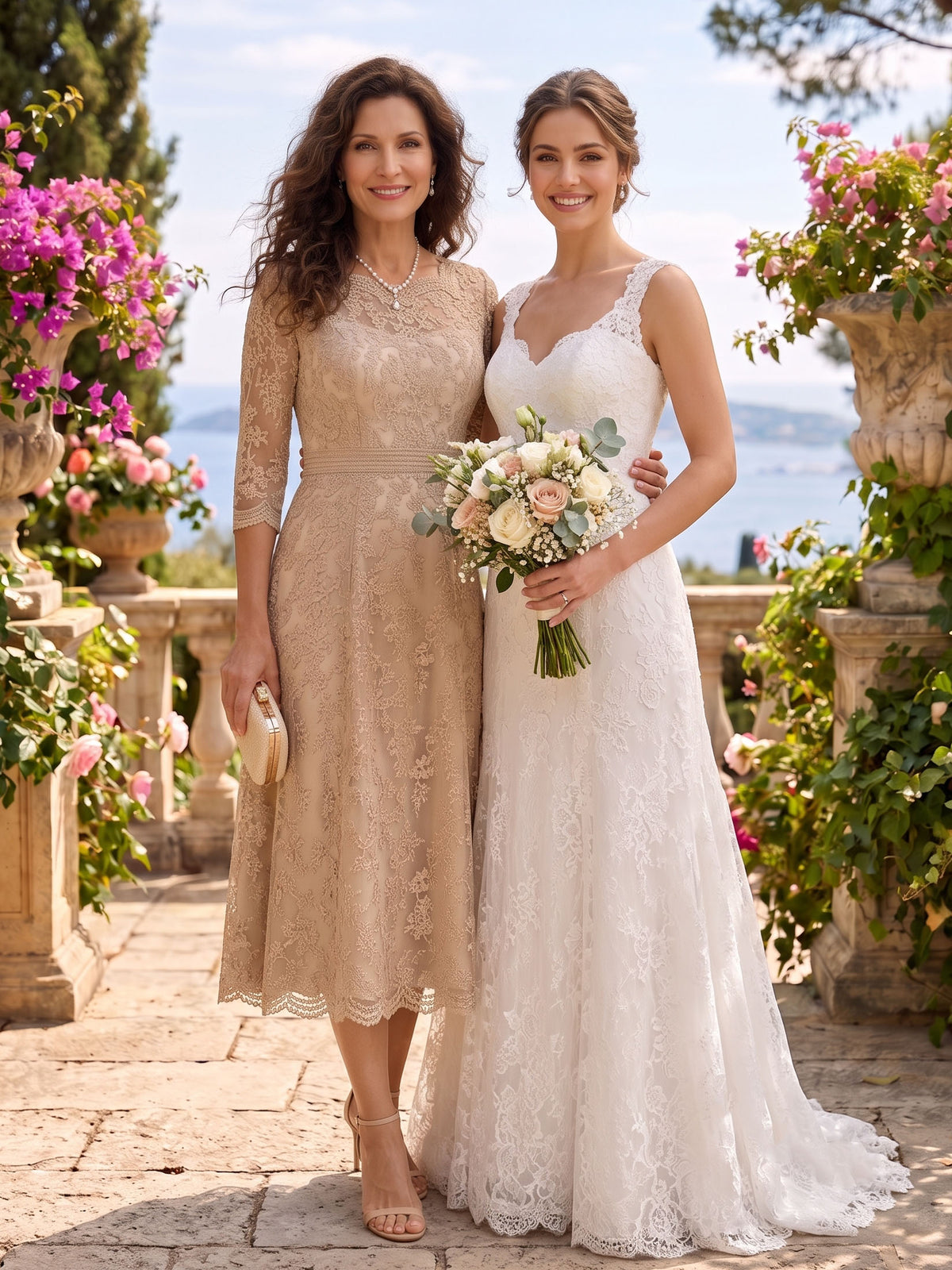 Jewel Lace Mother of the Bride/Groom Dresses Tea Length