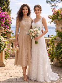 Jewel Lace Mother of the Bride/Groom Dresses Tea Length