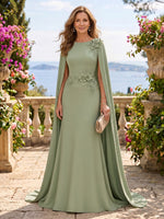Jewel Lace Mermaid 3D Flower Floor Length Mother of the Bride/Groom Dresses with Cape