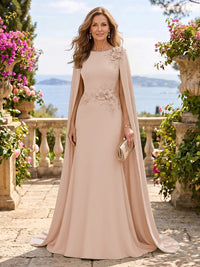 Jewel Lace Mermaid 3D Flower Floor Length Mother of the Bride/Groom Dresses with Cape
