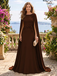 Jewel Lace Mermaid 3D Flower Floor Length Mother of the Bride/Groom Dresses with Cape