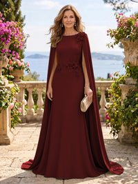 Jewel Lace Mermaid 3D Flower Floor Length Mother of the Bride/Groom Dresses with Cape