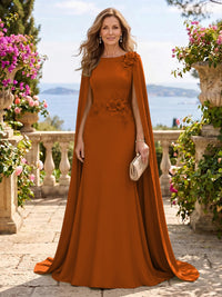Jewel Lace Mermaid 3D Flower Floor Length Mother of the Bride/Groom Dresses with Cape