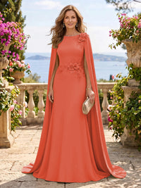 Jewel Lace Mermaid 3D Flower Floor Length Mother of the Bride/Groom Dresses with Cape