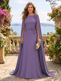 Jewel Lace Mermaid 3D Flower Floor Length Mother of the Bride/Groom Dresses with Cape