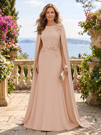 Jewel Lace Mermaid 3D Flower Floor Length Mother of the Bride/Groom Dresses with Cape