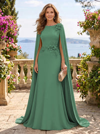 Jewel Lace Mermaid 3D Flower Floor Length Mother of the Bride/Groom Dresses with Cape