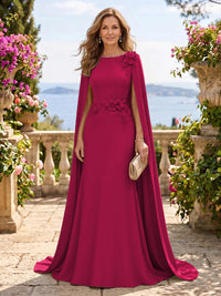 Jewel Lace Mermaid 3D Flower Floor Length Mother of the Bride/Groom Dresses with Cape