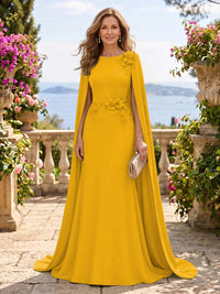 Jewel Lace Mermaid 3D Flower Floor Length Mother of the Bride/Groom Dresses with Cape