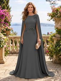 Jewel Lace Mermaid 3D Flower Floor Length Mother of the Bride/Groom Dresses with Cape