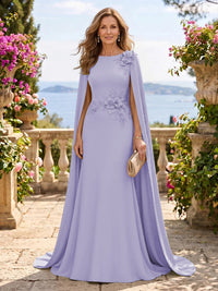 Jewel Lace Mermaid 3D Flower Floor Length Mother of the Bride/Groom Dresses with Cape