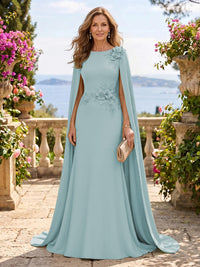 Jewel Lace Mermaid 3D Flower Floor Length Mother of the Bride/Groom Dresses with Cape