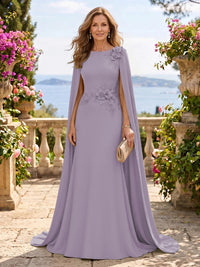 Jewel Lace Mermaid 3D Flower Floor Length Mother of the Bride/Groom Dresses with Cape