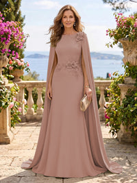 Jewel Lace Mermaid 3D Flower Floor Length Mother of the Bride/Groom Dresses with Cape