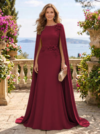 Jewel Lace Mermaid 3D Flower Floor Length Mother of the Bride/Groom Dresses with Cape