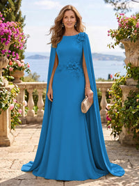 Jewel Lace Mermaid 3D Flower Floor Length Mother of the Bride/Groom Dresses with Cape