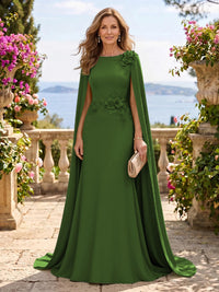 Jewel Lace Mermaid 3D Flower Floor Length Mother of the Bride/Groom Dresses with Cape