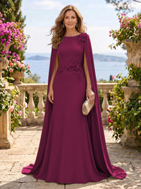 Jewel Lace Mermaid 3D Flower Floor Length Mother of the Bride/Groom Dresses with Cape