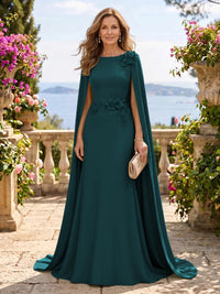 Jewel Lace Mermaid 3D Flower Floor Length Mother of the Bride/Groom Dresses with Cape