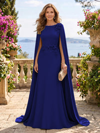Jewel Lace Mermaid 3D Flower Floor Length Mother of the Bride/Groom Dresses with Cape