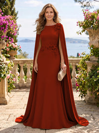 Jewel Lace Mermaid 3D Flower Floor Length Mother of the Bride/Groom Dresses with Cape