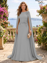 Jewel Lace Mermaid 3D Flower Floor Length Mother of the Bride/Groom Dresses with Cape