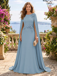 Jewel Lace Mermaid 3D Flower Floor Length Mother of the Bride/Groom Dresses with Cape