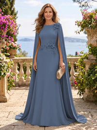 Jewel Lace Mermaid 3D Flower Floor Length Mother of the Bride/Groom Dresses with Cape