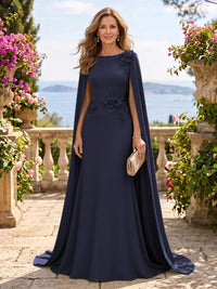 Jewel Lace Mermaid 3D Flower Floor Length Mother of the Bride/Groom Dresses with Cape