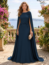 Jewel Lace Mermaid 3D Flower Floor Length Mother of the Bride/Groom Dresses with Cape