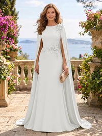 Jewel Lace Mermaid 3D Flower Floor Length Mother of the Bride/Groom Dresses with Cape