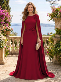 Jewel Lace Mermaid 3D Flower Floor Length Mother of the Bride/Groom Dresses with Cape