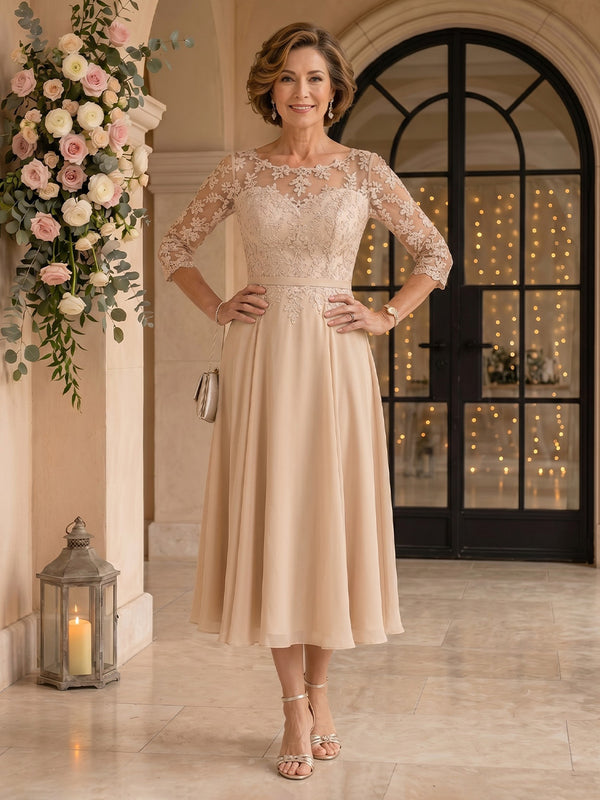 Jewel Chiffon Mother of the Bride/Groom Dresses Tea Length