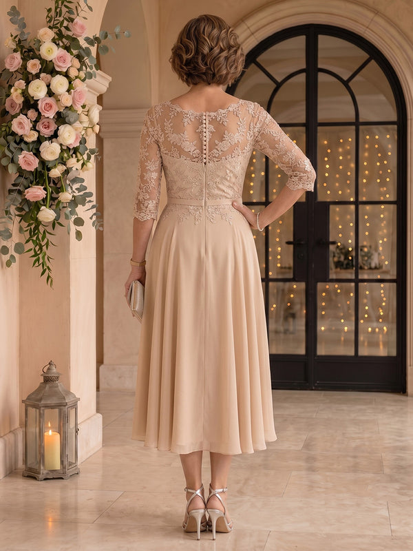 Jewel Chiffon Mother of the Bride/Groom Dresses Tea Length