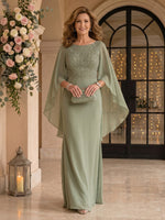 Jewel Chiffon Mermaid Floor Length Mother of the Bride/Groom Dresses with Cape
