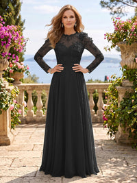 Jewel Lace A Line 3D Flower Floor Length Mother of the Bride/Groom Dresses