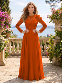 Jewel Lace A Line 3D Flower Floor Length Mother of the Bride/Groom Dresses