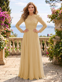 Jewel Lace A Line 3D Flower Floor Length Mother of the Bride/Groom Dresses