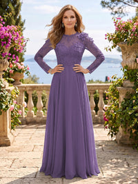 Jewel Lace A Line 3D Flower Floor Length Mother of the Bride/Groom Dresses