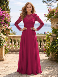Jewel Lace A Line 3D Flower Floor Length Mother of the Bride/Groom Dresses