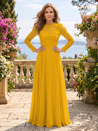 Jewel Lace A Line 3D Flower Floor Length Mother of the Bride/Groom Dresses