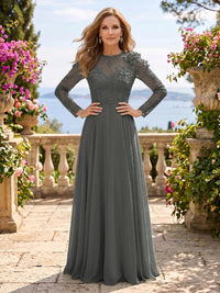 Jewel Lace A Line 3D Flower Floor Length Mother of the Bride/Groom Dresses
