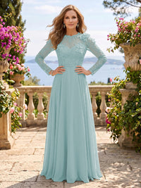 Jewel Lace A Line 3D Flower Floor Length Mother of the Bride/Groom Dresses