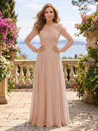Jewel Lace A Line 3D Flower Floor Length Mother of the Bride/Groom Dresses