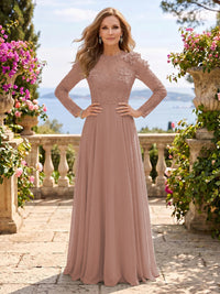 Jewel Lace A Line 3D Flower Floor Length Mother of the Bride/Groom Dresses