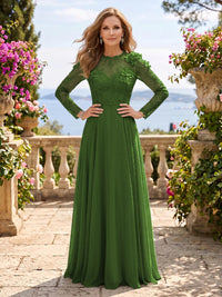 Jewel Lace A Line 3D Flower Floor Length Mother of the Bride/Groom Dresses
