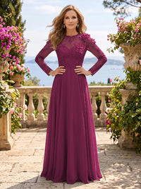 Jewel Lace A Line 3D Flower Floor Length Mother of the Bride/Groom Dresses