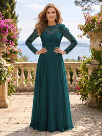 Jewel Lace A Line 3D Flower Floor Length Mother of the Bride/Groom Dresses