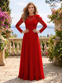 Jewel Lace A Line 3D Flower Floor Length Mother of the Bride/Groom Dresses